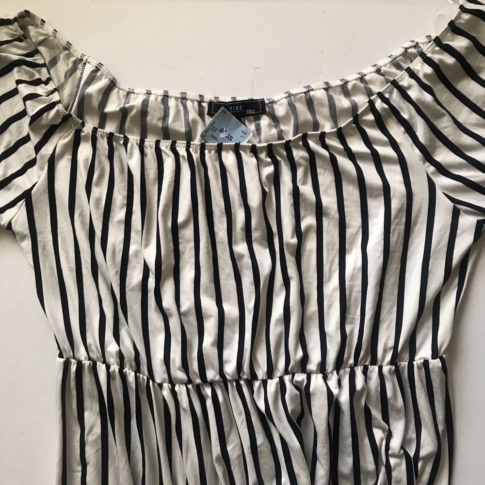 Vibe Black and White Vertical Stripe Maxi Dress